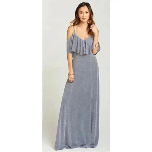 SHOW ME YOUR MUMU Renee Ruffle Maxi Dress ~ Dancing Queen Shine Smoke - Small - Picture 2 of 6